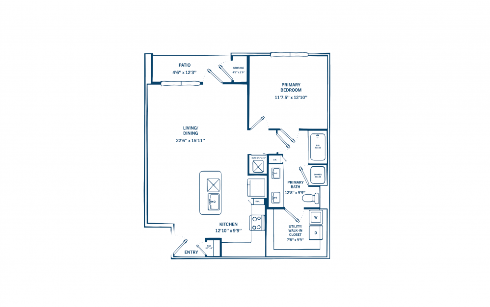 A2 - 1 bedroom floorplan layout with 1 bath and 828 to 866 square feet. (Preview)