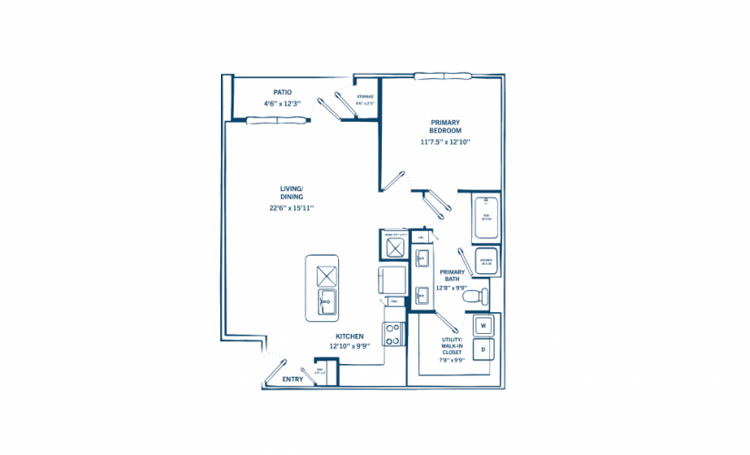 A2 - 1 bedroom floorplan layout with 1 bath and 828 to 866 square feet.